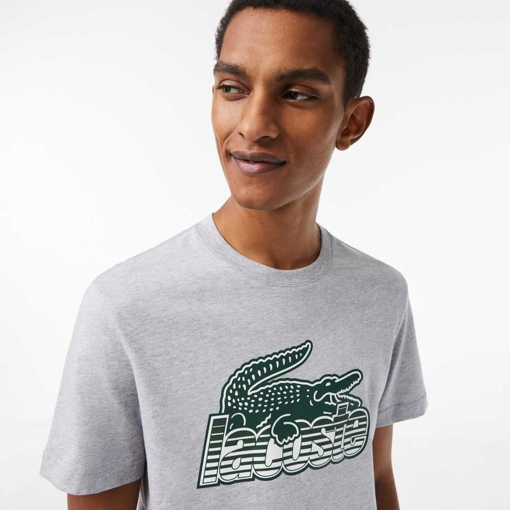 Grey Chine Lacoste Cotton Jersey Print T-Shirt | JELITR-732