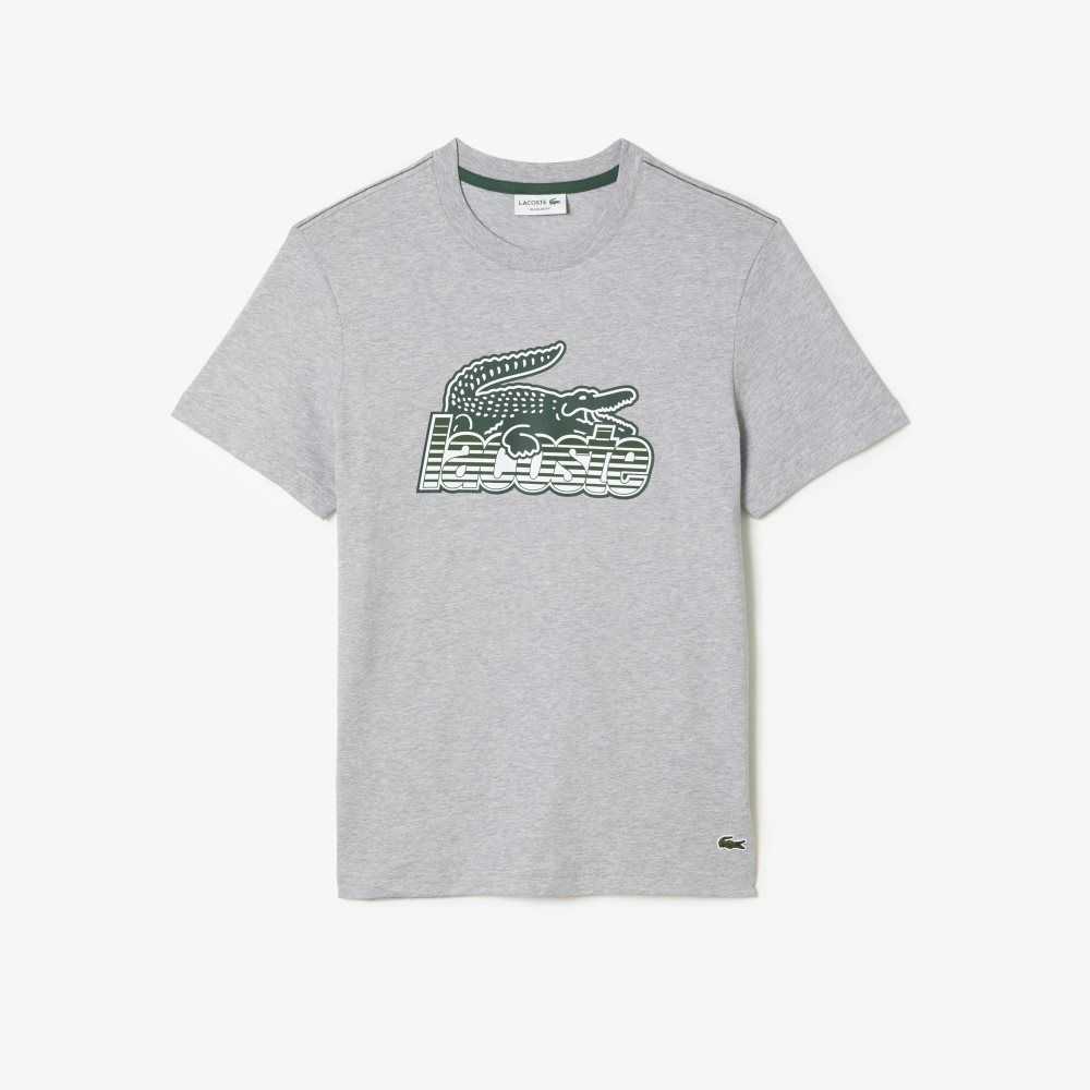 Grey Chine Lacoste Cotton Jersey Print T-Shirt | JELITR-732