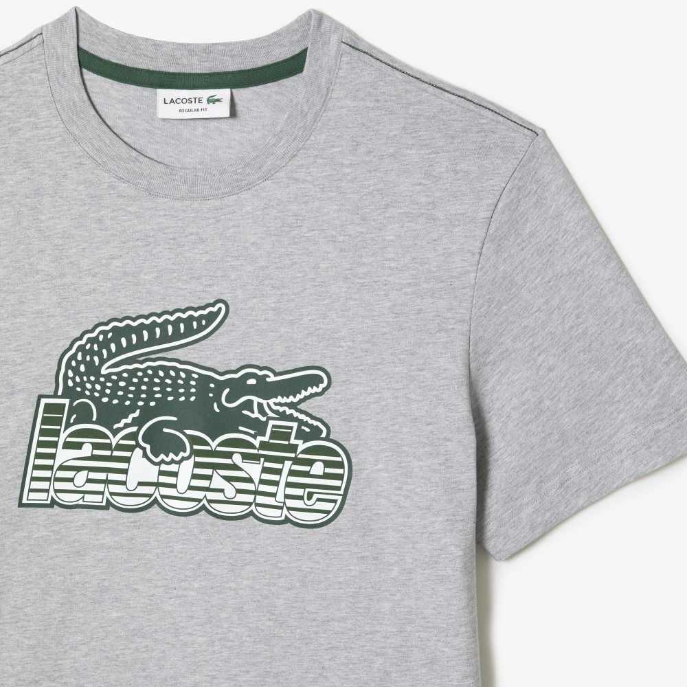 Grey Chine Lacoste Cotton Jersey Print T-Shirt | JELITR-732