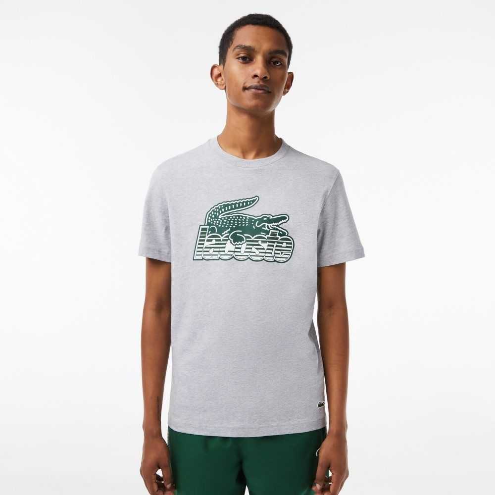 Grey Chine Lacoste Cotton Jersey Print T-Shirt | JELITR-732