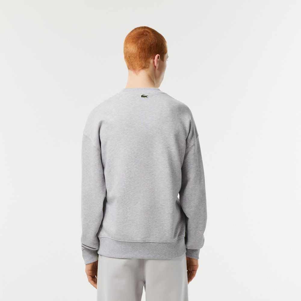 Grey Chine Lacoste Crew Neck Loose Fit Croc Print Sweatshirt | VMSPYQ-421