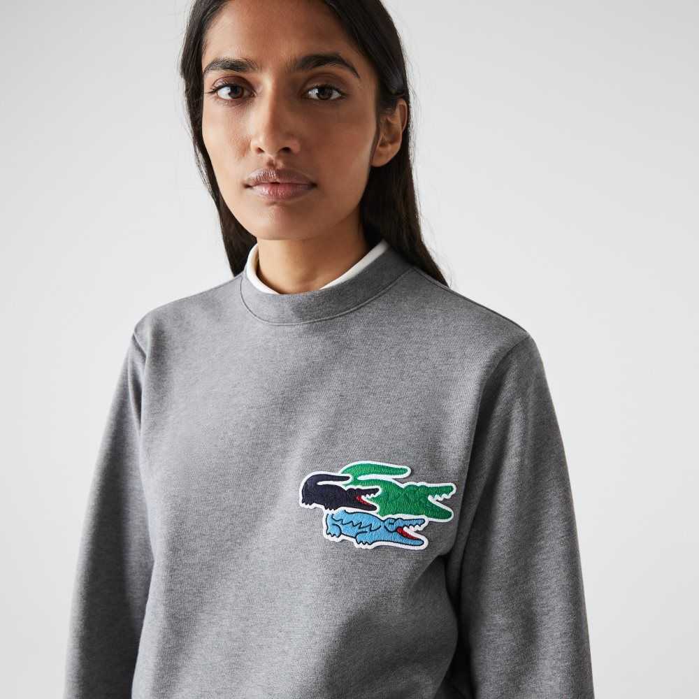 Grey Chine Lacoste Crew Neck Organic Cotton Sweatshirt | SOJIXN-570