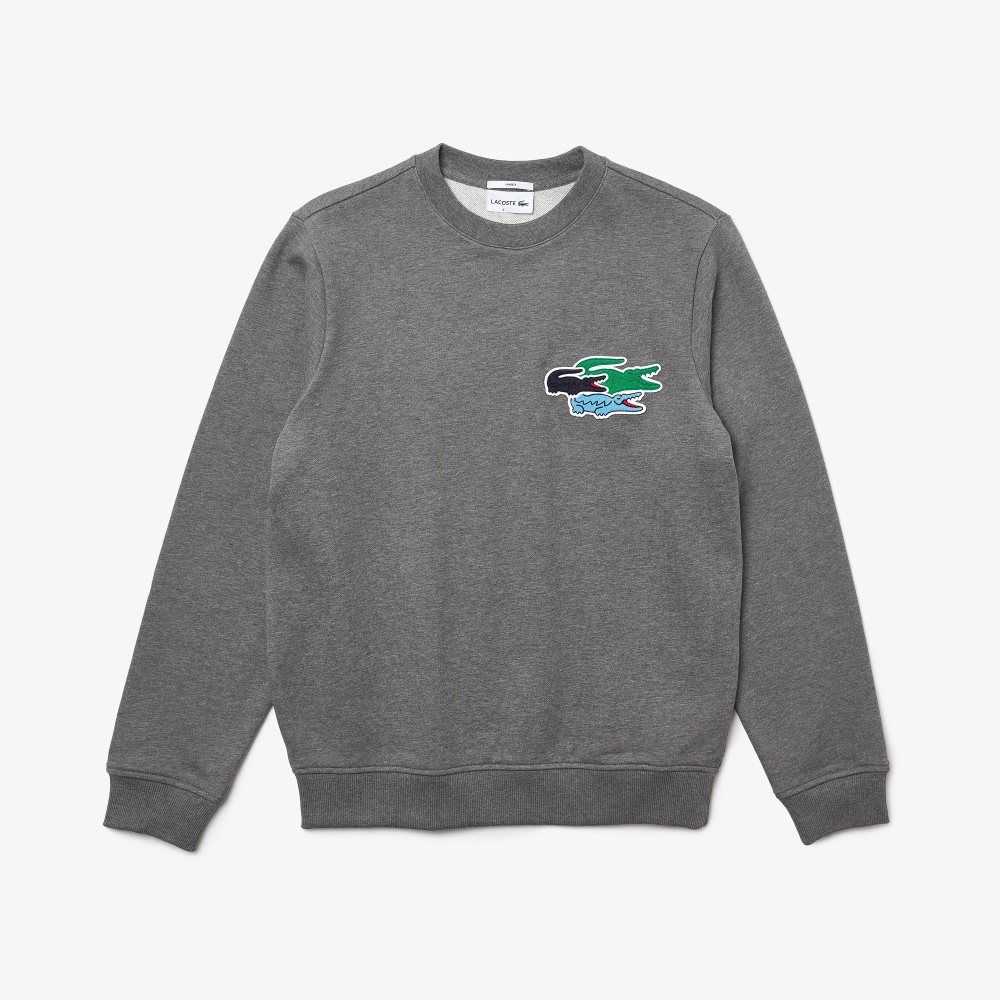 Grey Chine Lacoste Crew Neck Organic Cotton Sweatshirt | SOJIXN-570