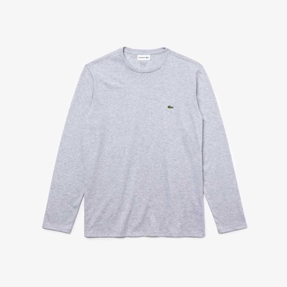 Grey Chine Lacoste Crew Neck Pima Cotton Jersey T-Shirt | EKAYZJ-380