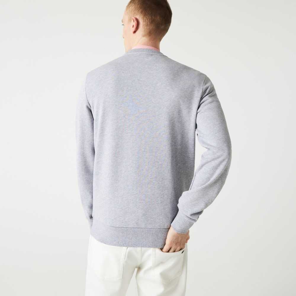 Grey Chine Lacoste Crew Neck Print Organic Cotton Fleece Sweatshirt | KDTPGR-137