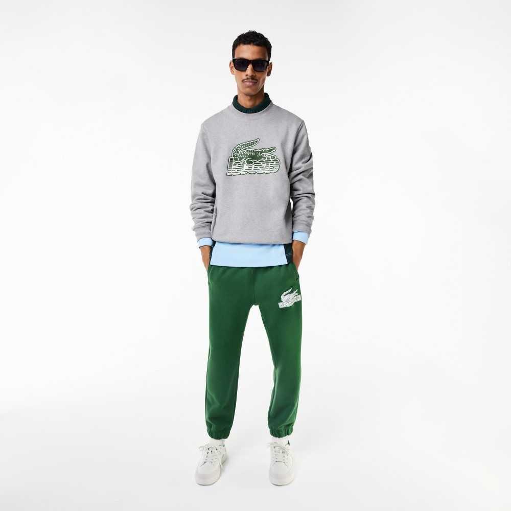 Grey Chine Lacoste Crew Neck Unbrushed Fleece Sweatshirt | QUWZAR-820