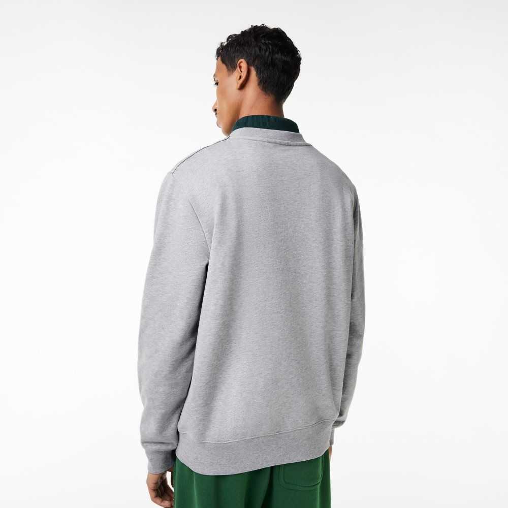 Grey Chine Lacoste Crew Neck Unbrushed Fleece Sweatshirt | QUWZAR-820