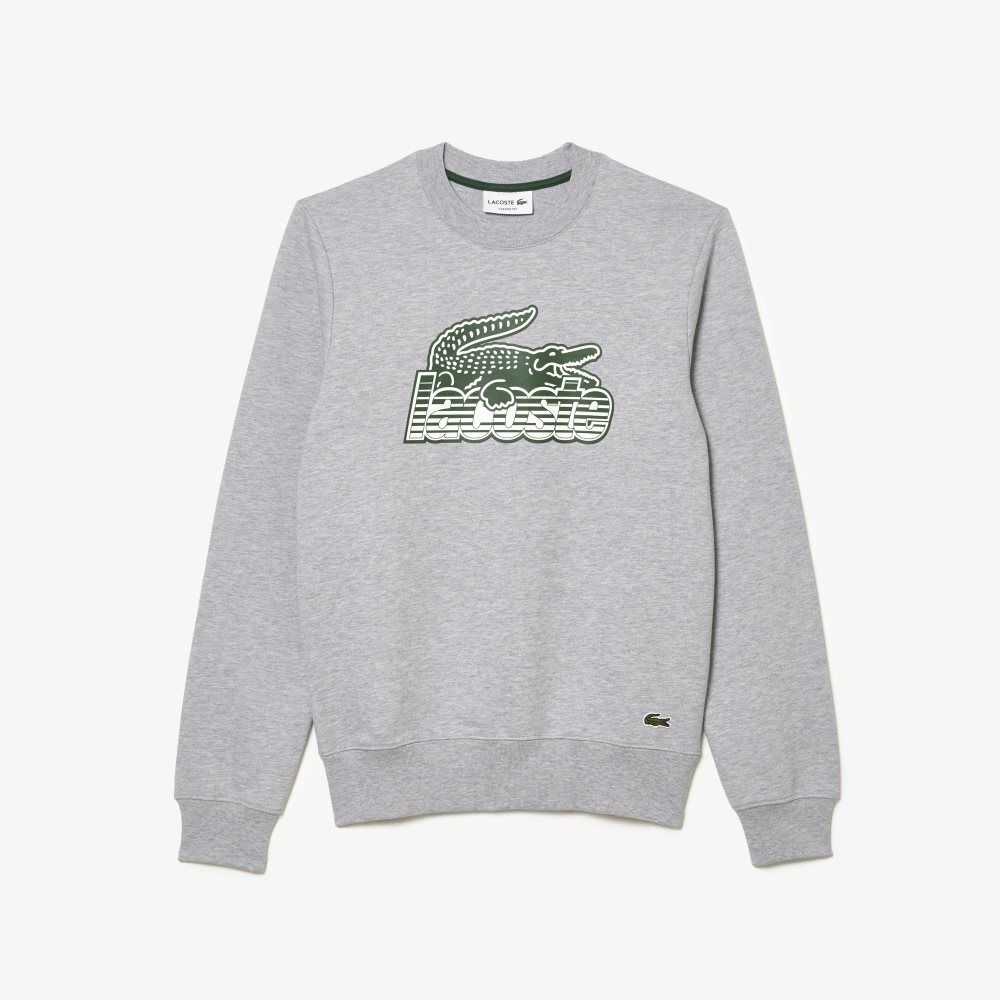 Grey Chine Lacoste Crew Neck Unbrushed Fleece Sweatshirt | QUWZAR-820