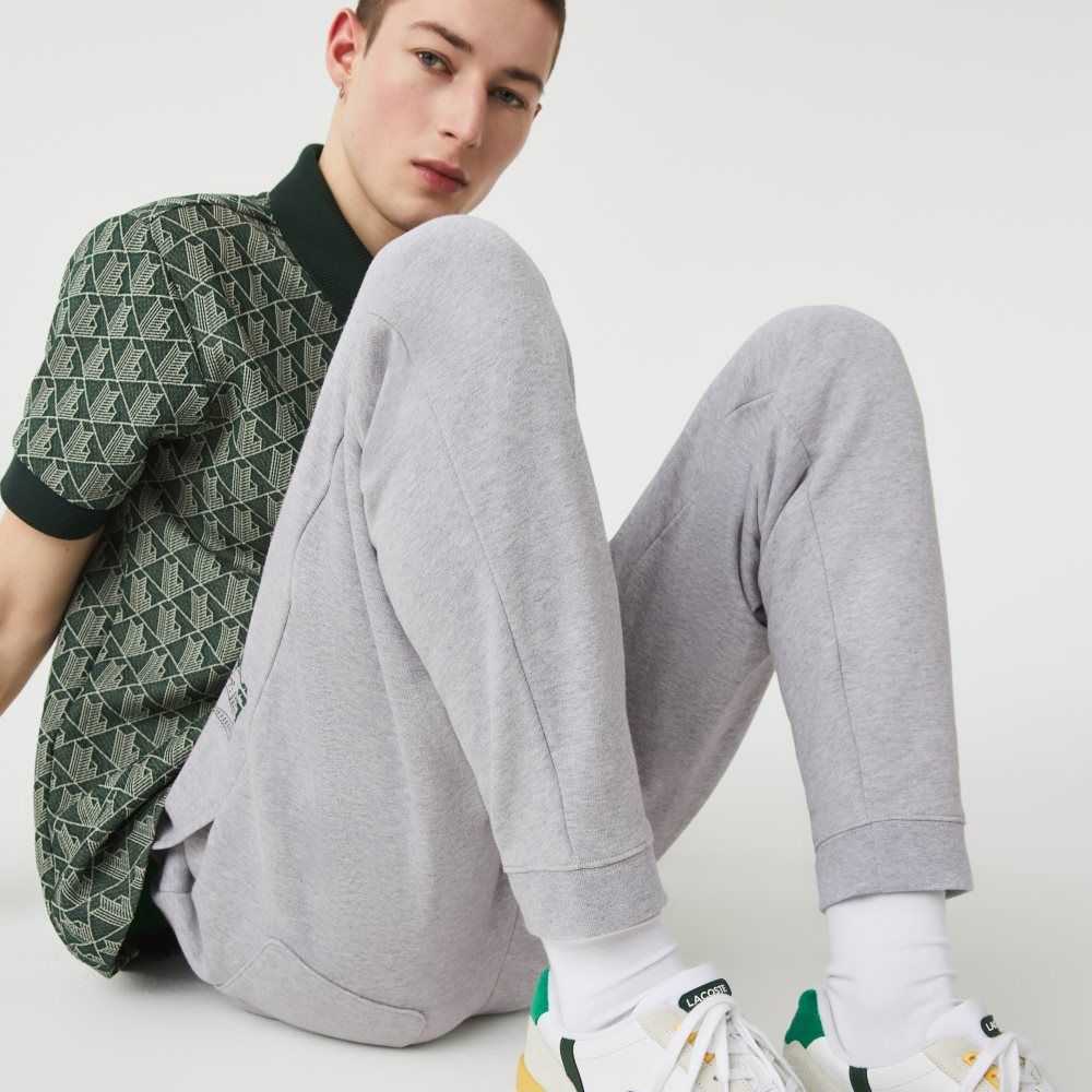 Grey Chine Lacoste Crocodile Branding Cotton Fleece Jogging Pants | DQOTXB-271