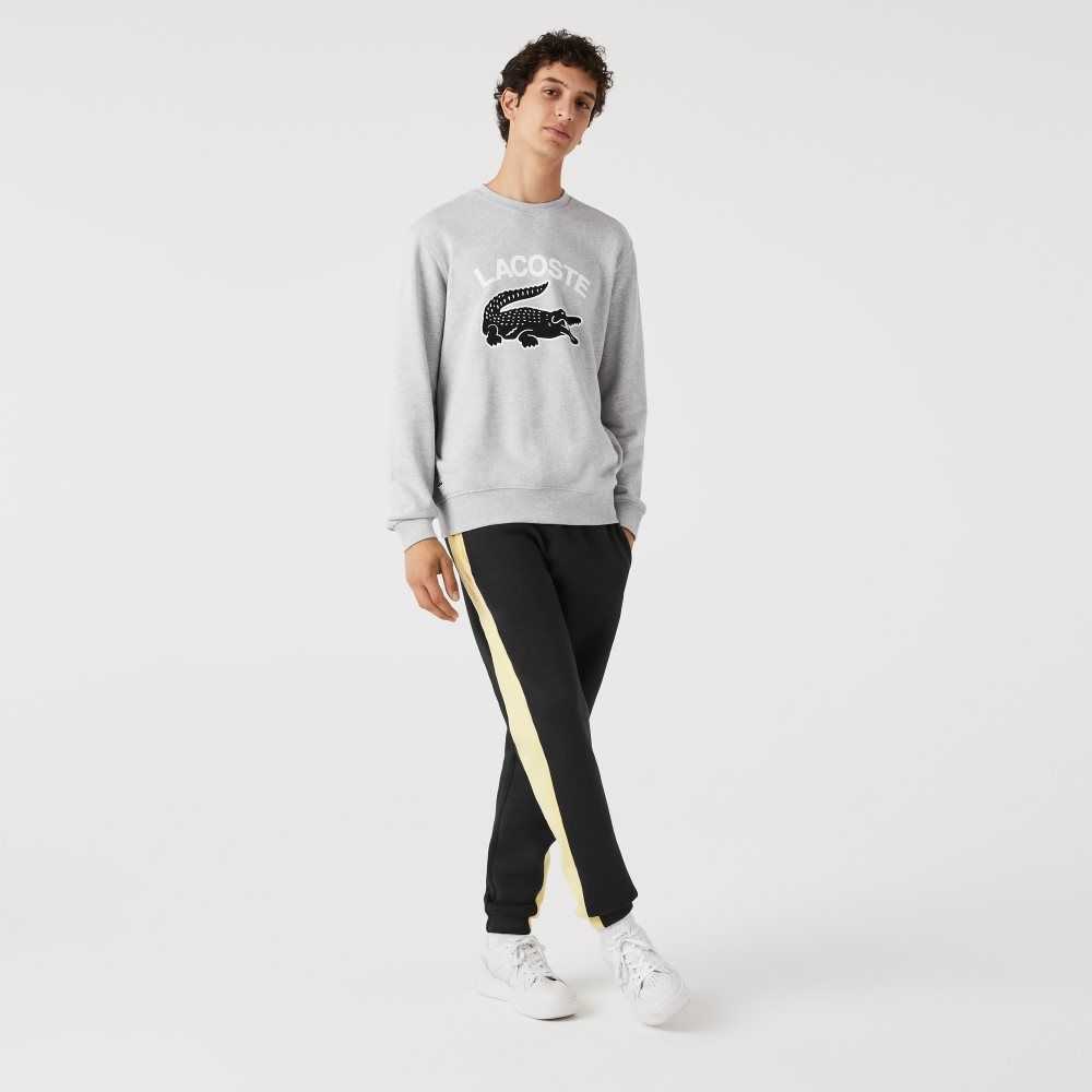 Grey Chine Lacoste Crocodile Print Crew Neck Sweatshirt | NSPZXR-605