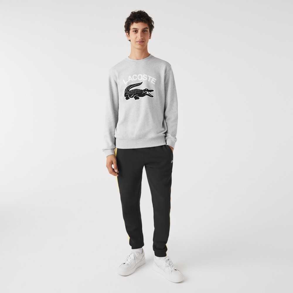 Grey Chine Lacoste Crocodile Print Crew Neck Sweatshirt | NSPZXR-605