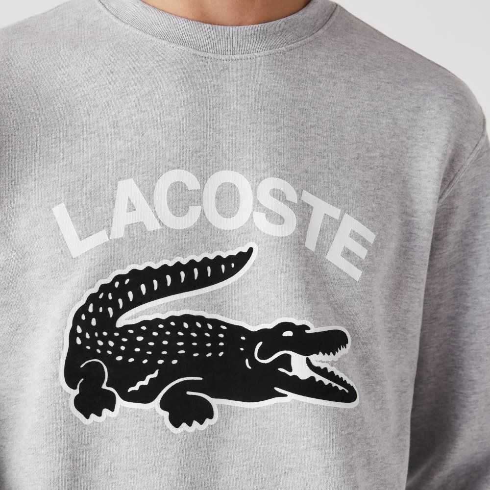 Grey Chine Lacoste Crocodile Print Crew Neck Sweatshirt | NSPZXR-605