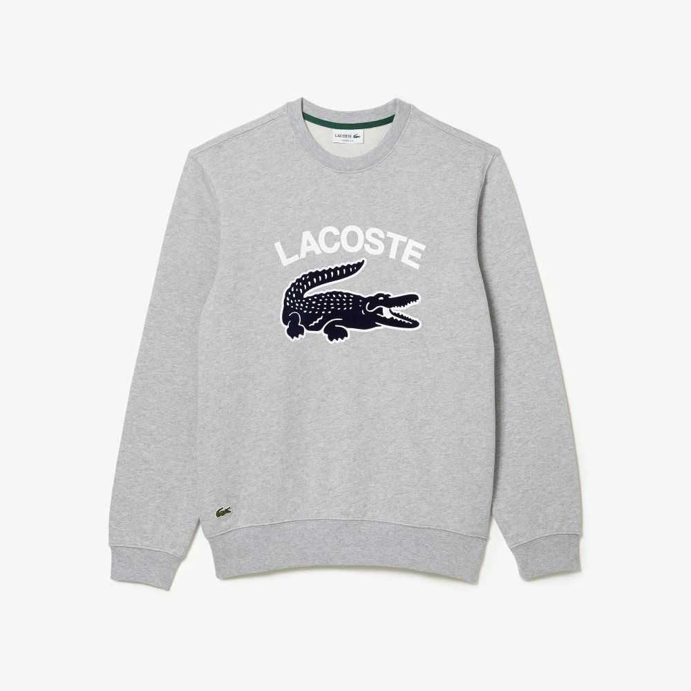 Grey Chine Lacoste Crocodile Print Crew Neck Sweatshirt | NSPZXR-605