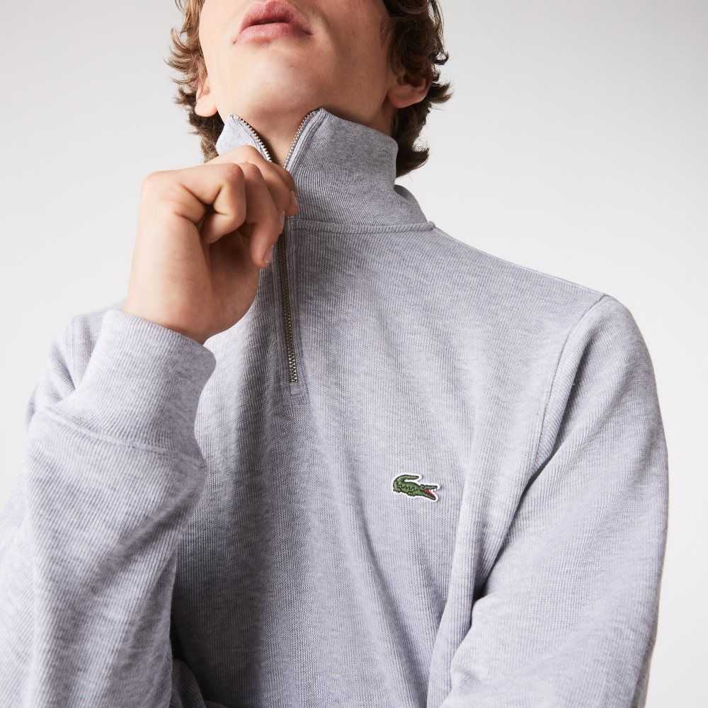 Grey Chine Lacoste Half Zip Cotton Sweatshirt | CPZVJN-810