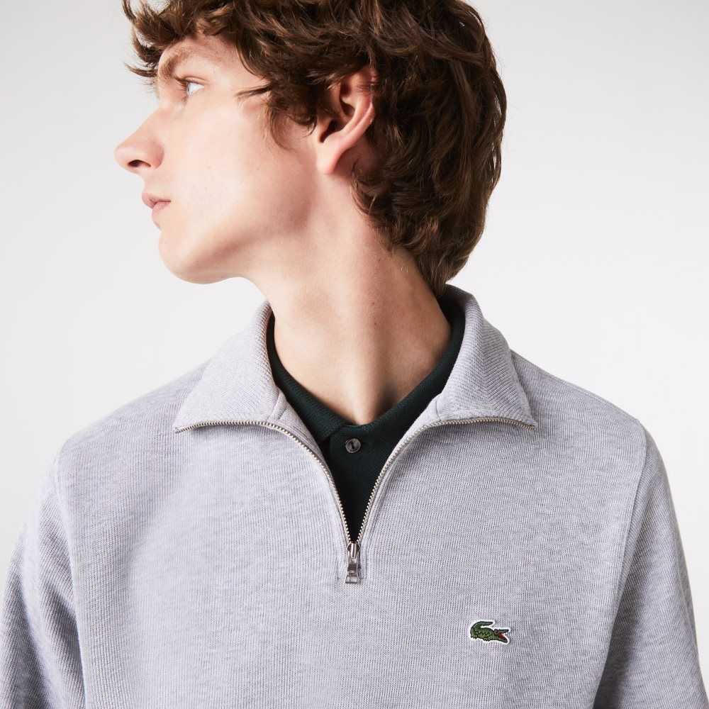 Grey Chine Lacoste Half Zip Cotton Sweatshirt | CPZVJN-810