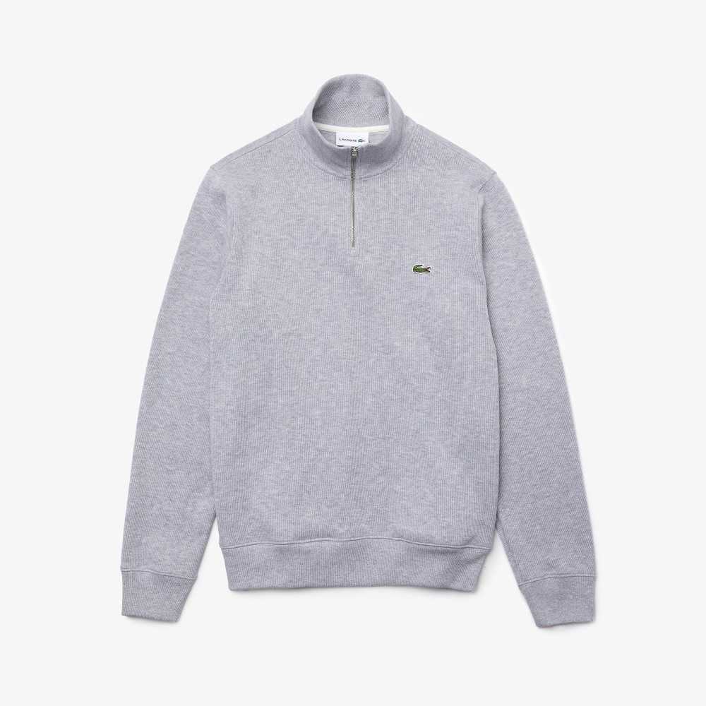 Grey Chine Lacoste Half Zip Cotton Sweatshirt | CPZVJN-810