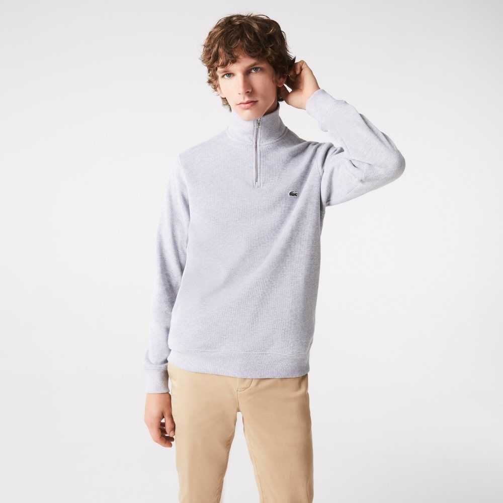 Grey Chine Lacoste Half Zip Cotton Sweatshirt | CPZVJN-810