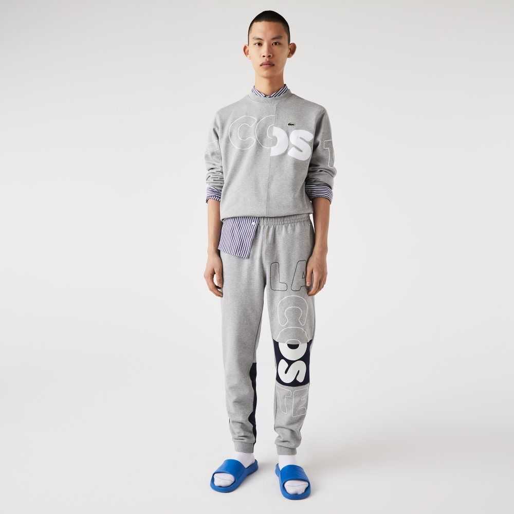 Grey Chine Lacoste Heritage Destructured Branding Cotton Fleece Jogging Pants | LWMXKV-456