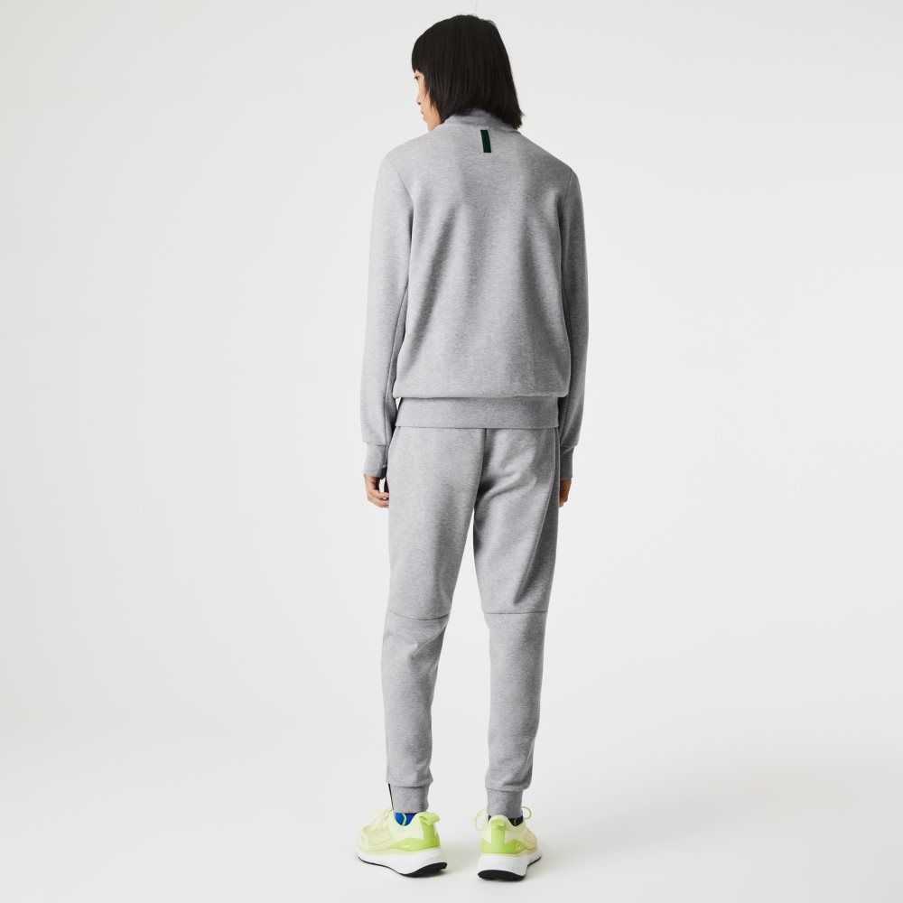 Grey Chine Lacoste High-Neck Cotton Blend Zip Sweatshirt | TVRHAO-402