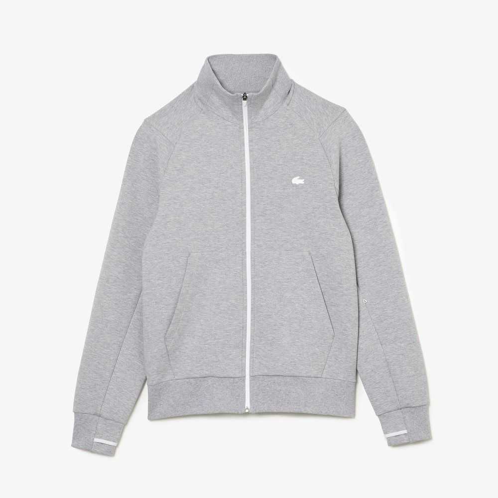 Grey Chine Lacoste High-Neck Cotton Blend Zip Sweatshirt | TVRHAO-402