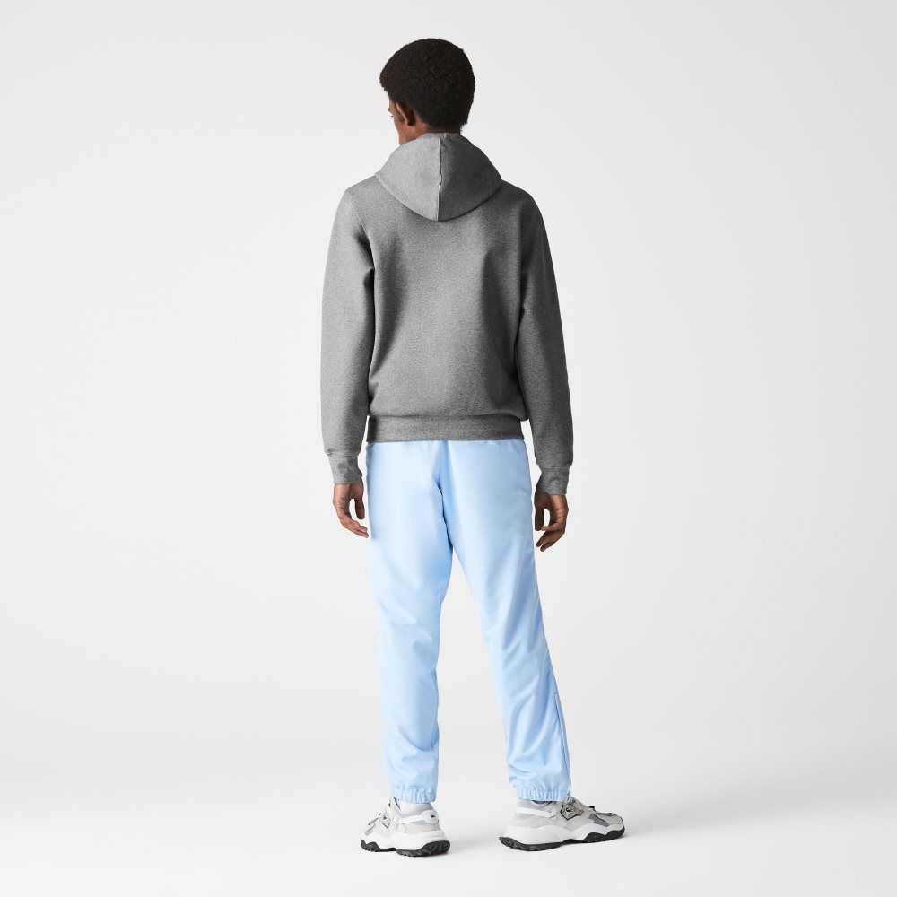 Grey Chine Lacoste Hooded Cotton Blend Lettered Zip Sweatshirt | INKCGU-514