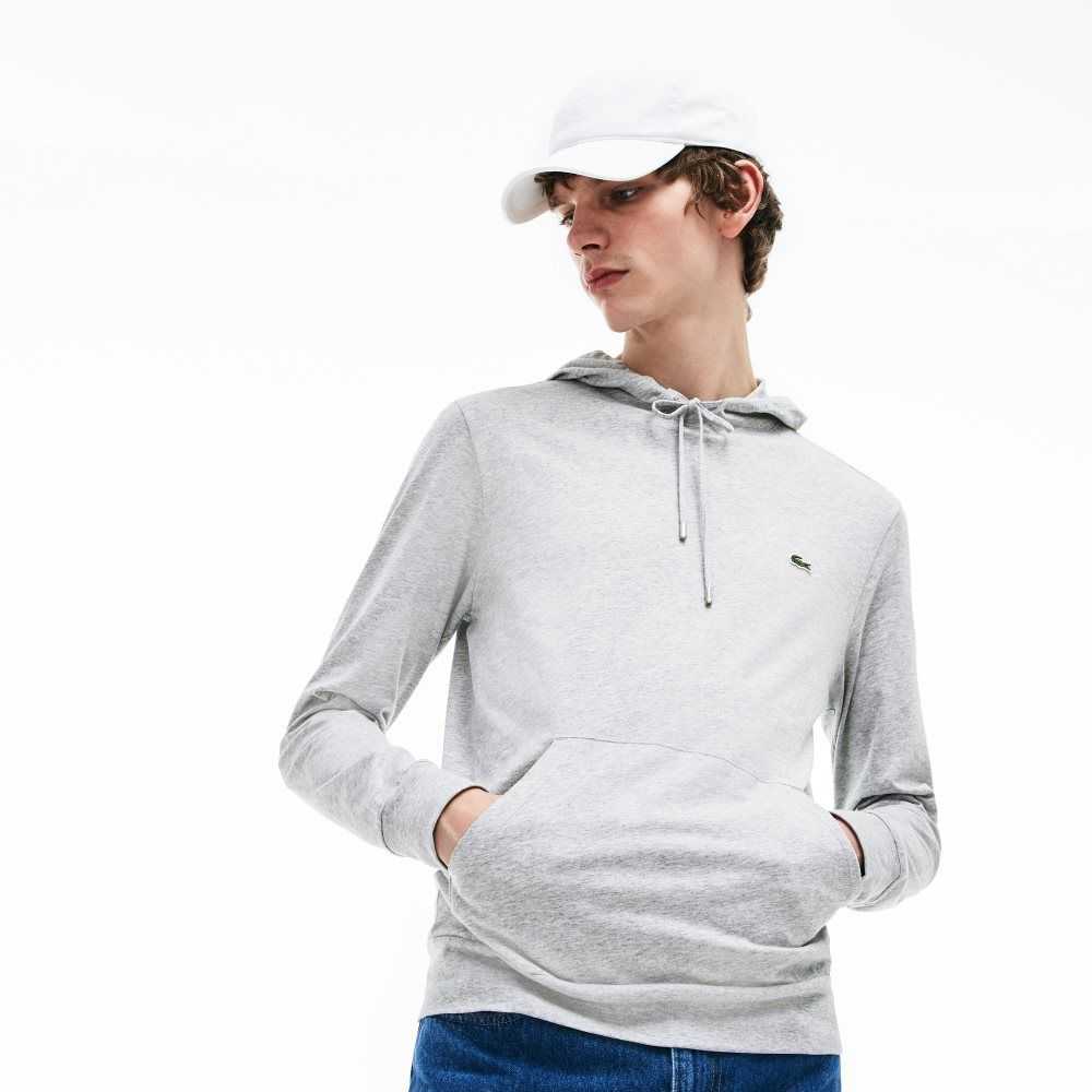 Grey Chine Lacoste Hooded Cotton Jersey Sweatshirt | IAEWPB-273