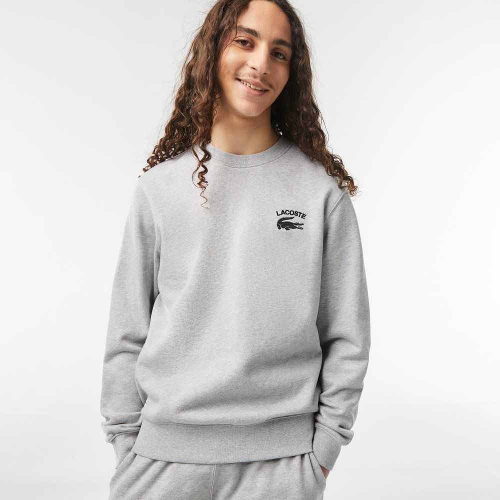 Grey Chine Lacoste Inscription Crew Neck Sweatshirt | QZYUDB-216