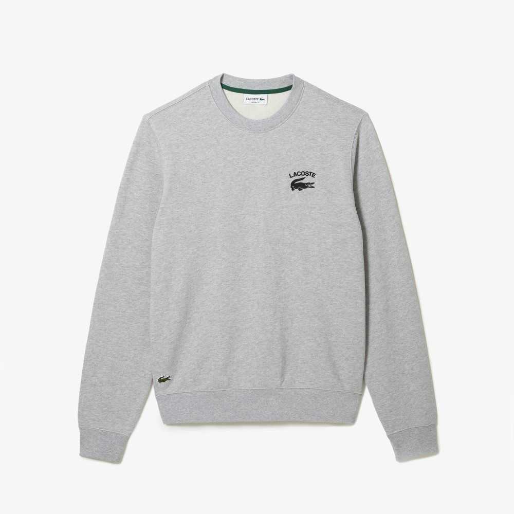 Grey Chine Lacoste Inscription Crew Neck Sweatshirt | QZYUDB-216