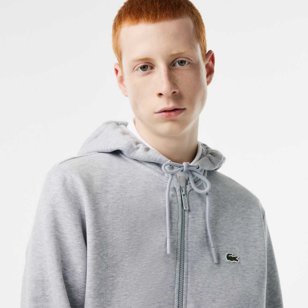 Grey Chine Lacoste Kangaroo Pocket Fleece Zipped Sweatshirt | GLBIXN-912