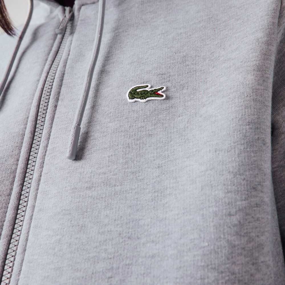 Grey Chine Lacoste Kangaroo Pocket Fleece Zipped Sweatshirt | GLBIXN-912