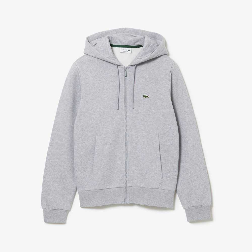 Grey Chine Lacoste Kangaroo Pocket Fleece Zipped Sweatshirt | GLBIXN-912