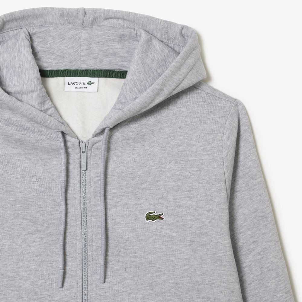 Grey Chine Lacoste Kangaroo Pocket Fleece Zipped Sweatshirt | GLBIXN-912