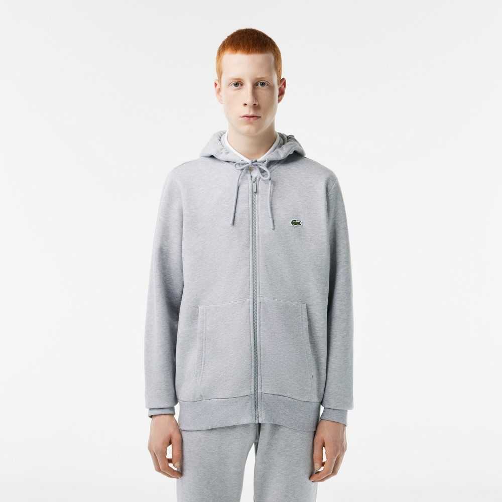 Grey Chine Lacoste Kangaroo Pocket Fleece Zipped Sweatshirt | GLBIXN-912