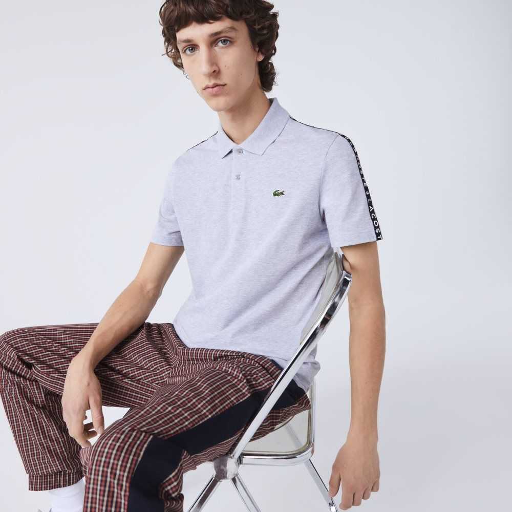 Grey Chine Lacoste Lettered Band Ultra-Lightweight Cotton Polo | ZSHYKX-917