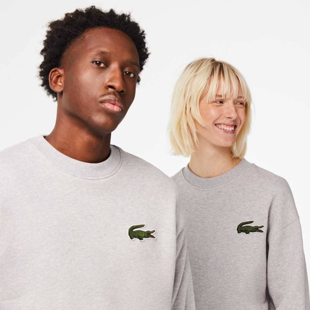 Grey Chine Lacoste Loose Fit Crocodile Badge Sweatshirt | AUMRGD-460