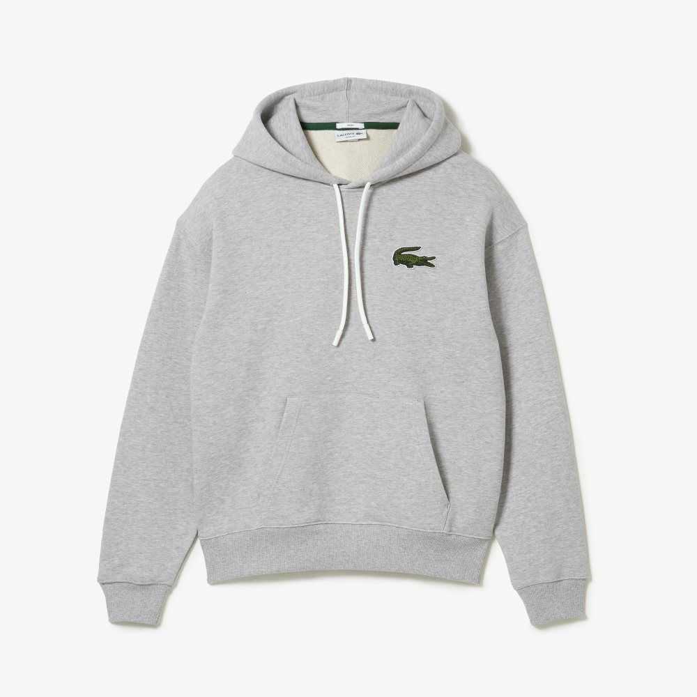 Grey Chine Lacoste Loose Fit Hooded Organic Cotton Sweatshirt | RLEIQU-213