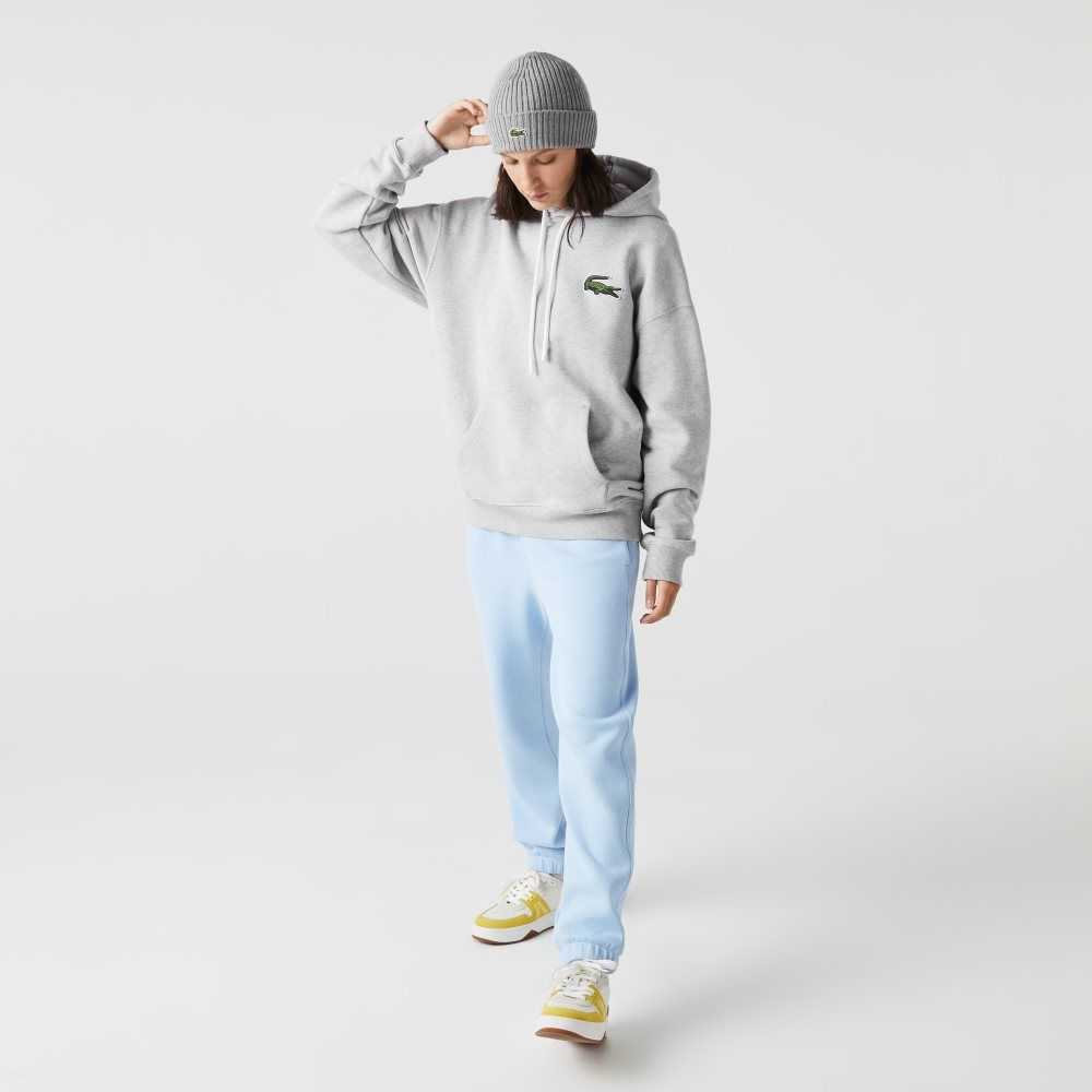 Grey Chine Lacoste Loose Fit Hooded Organic Cotton Sweatshirt | RLEIQU-213