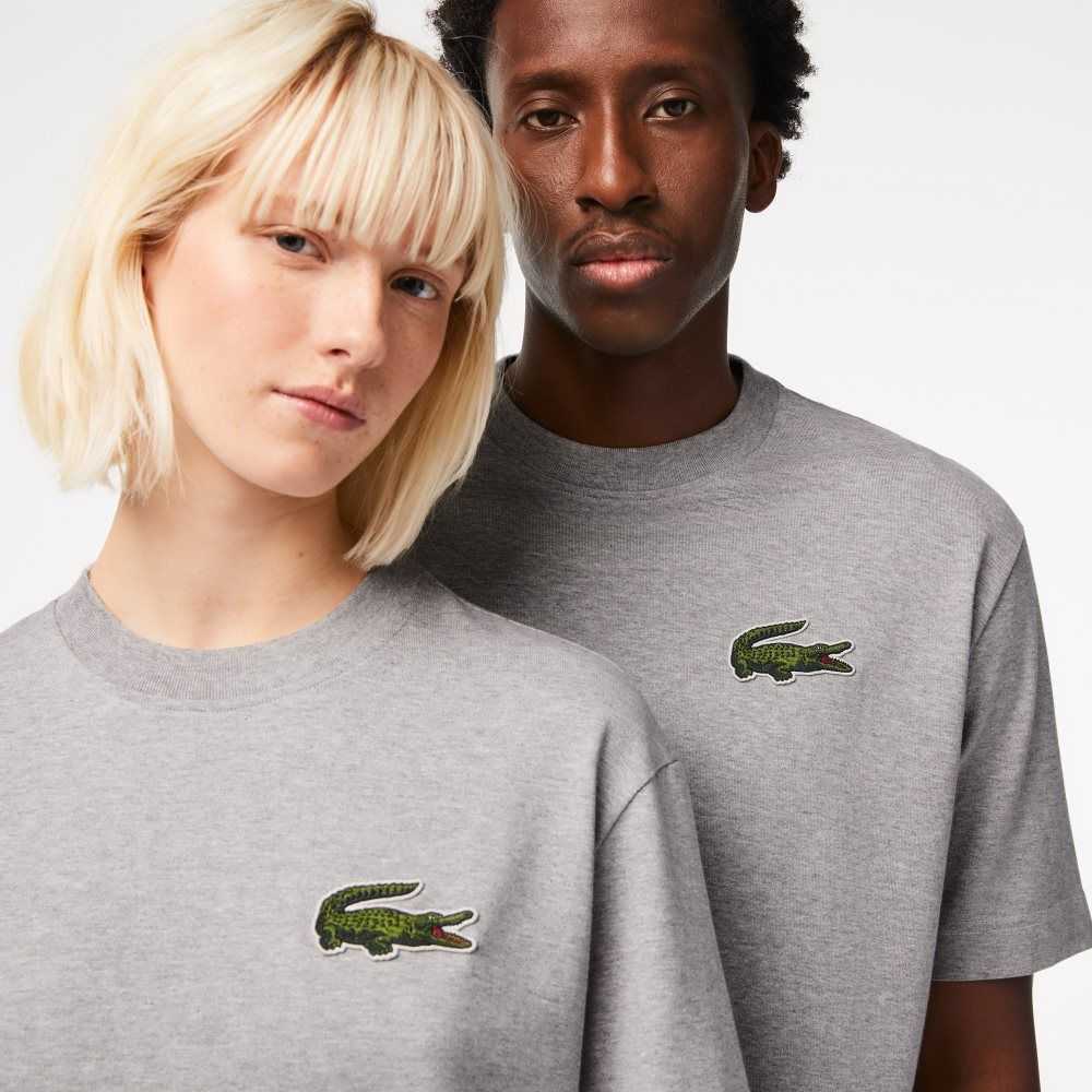 Grey Chine Lacoste Loose Fit Large Crocodile Organic Cotton T-Shirt | JMCYQS-543