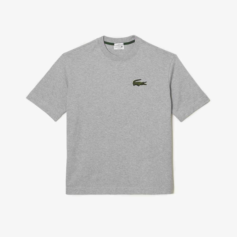 Grey Chine Lacoste Loose Fit Large Crocodile Organic Cotton T-Shirt | JMCYQS-543