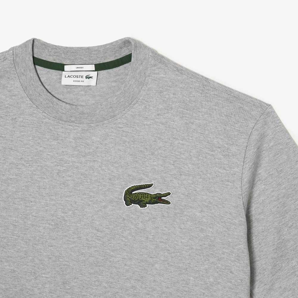 Grey Chine Lacoste Loose Fit Large Crocodile Organic Cotton T-Shirt | JMCYQS-543