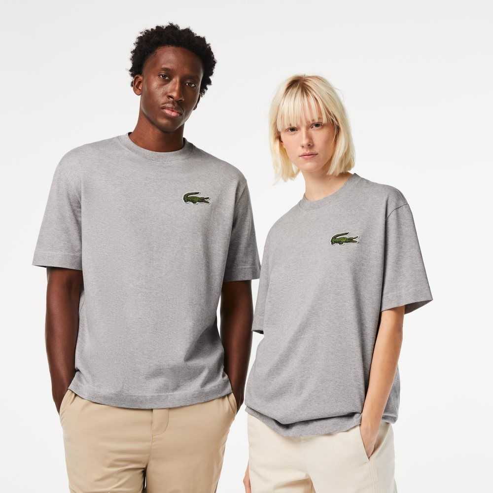 Grey Chine Lacoste Loose Fit Large Crocodile Organic Cotton T-Shirt | JMCYQS-543