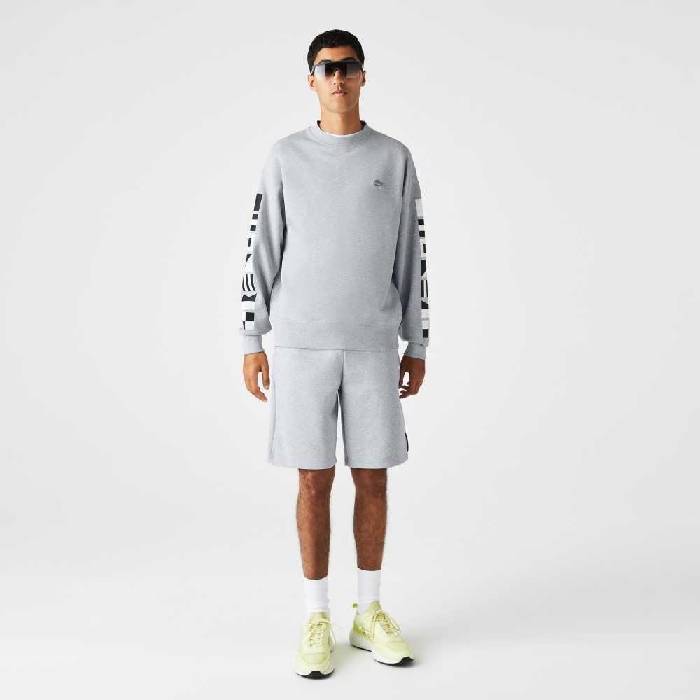 Grey Chine Lacoste Loose Fit Reflective Print Sweatshirt | KGNHYM-812