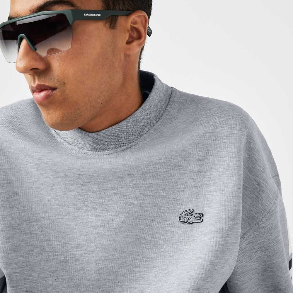 Grey Chine Lacoste Loose Fit Reflective Print Sweatshirt | KGNHYM-812