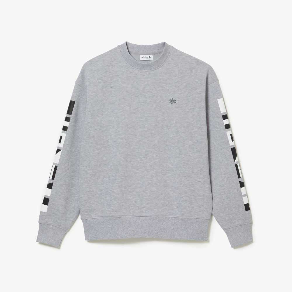 Grey Chine Lacoste Loose Fit Reflective Print Sweatshirt | KGNHYM-812