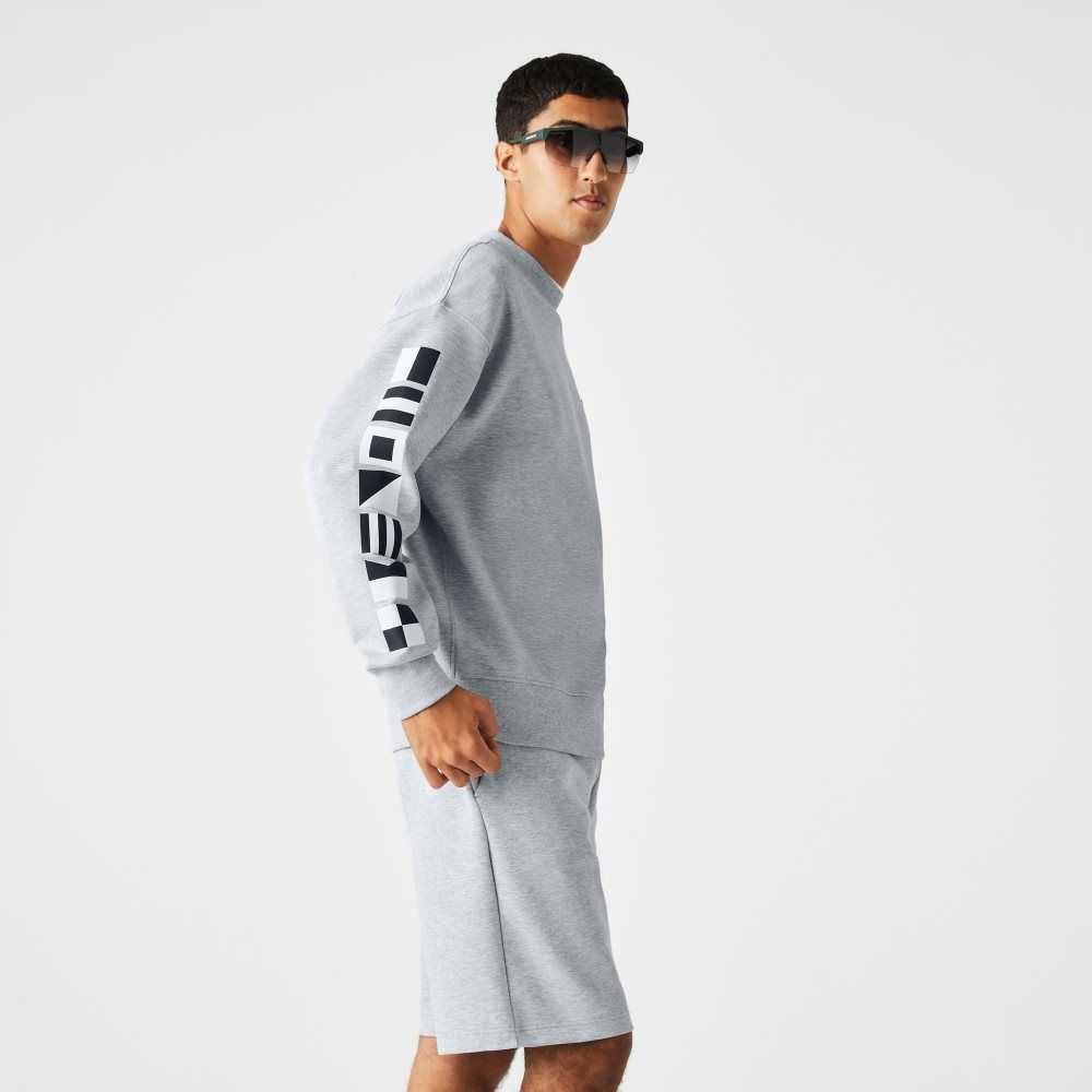 Grey Chine Lacoste Loose Fit Reflective Print Sweatshirt | KGNHYM-812