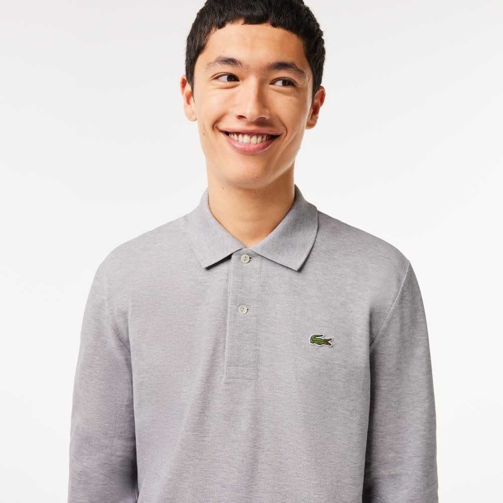 Grey Chine Lacoste Original L.12.12 Long Sleeve Heathered Cotton Polo | TQRESU-834