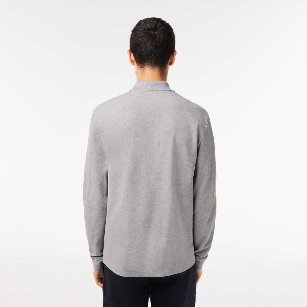 Grey Chine Lacoste Original L.12.12 Long Sleeve Heathered Cotton Polo | TQRESU-834