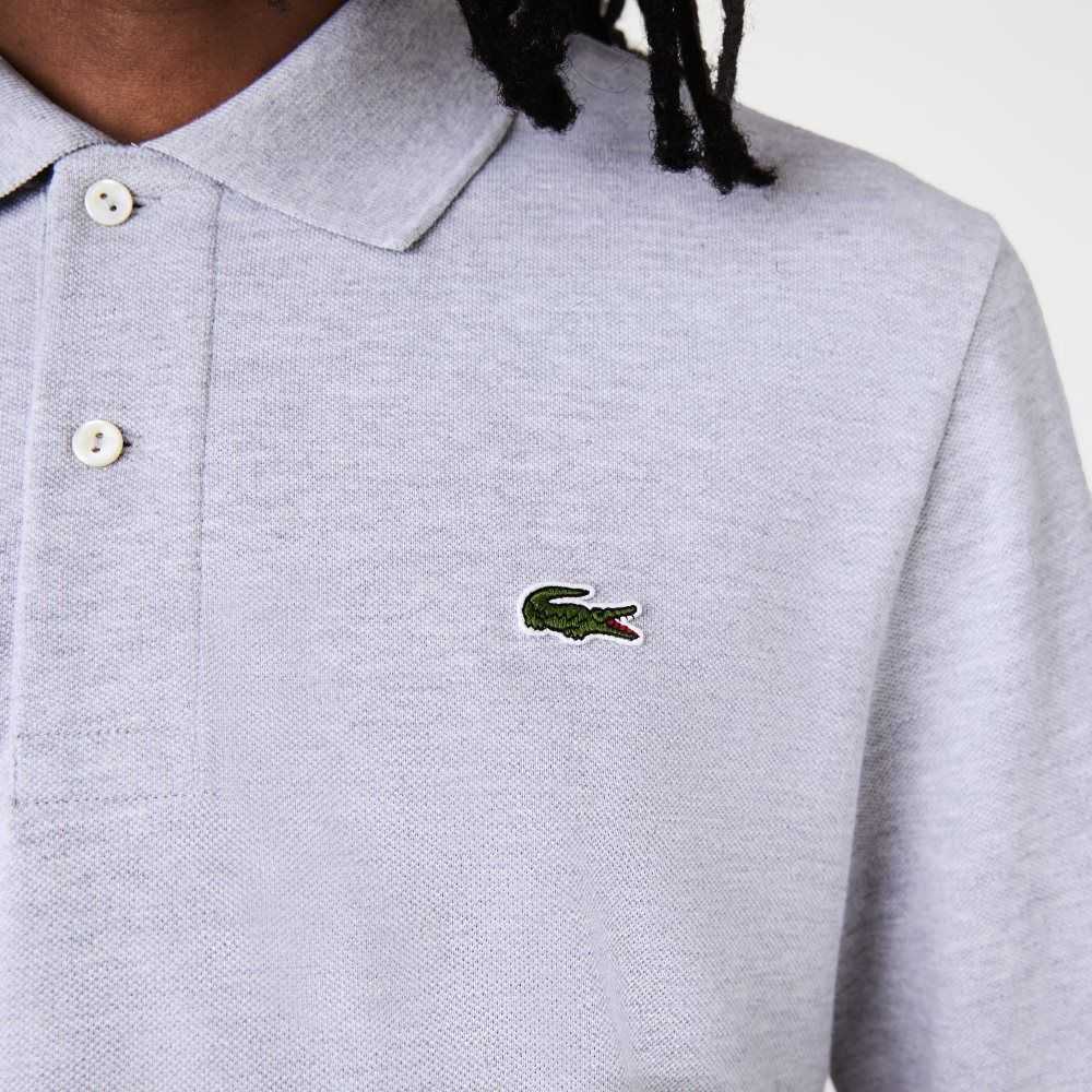 Grey Chine Lacoste Original L.12.12 Long Sleeve Heathered Cotton Polo | TQRESU-834