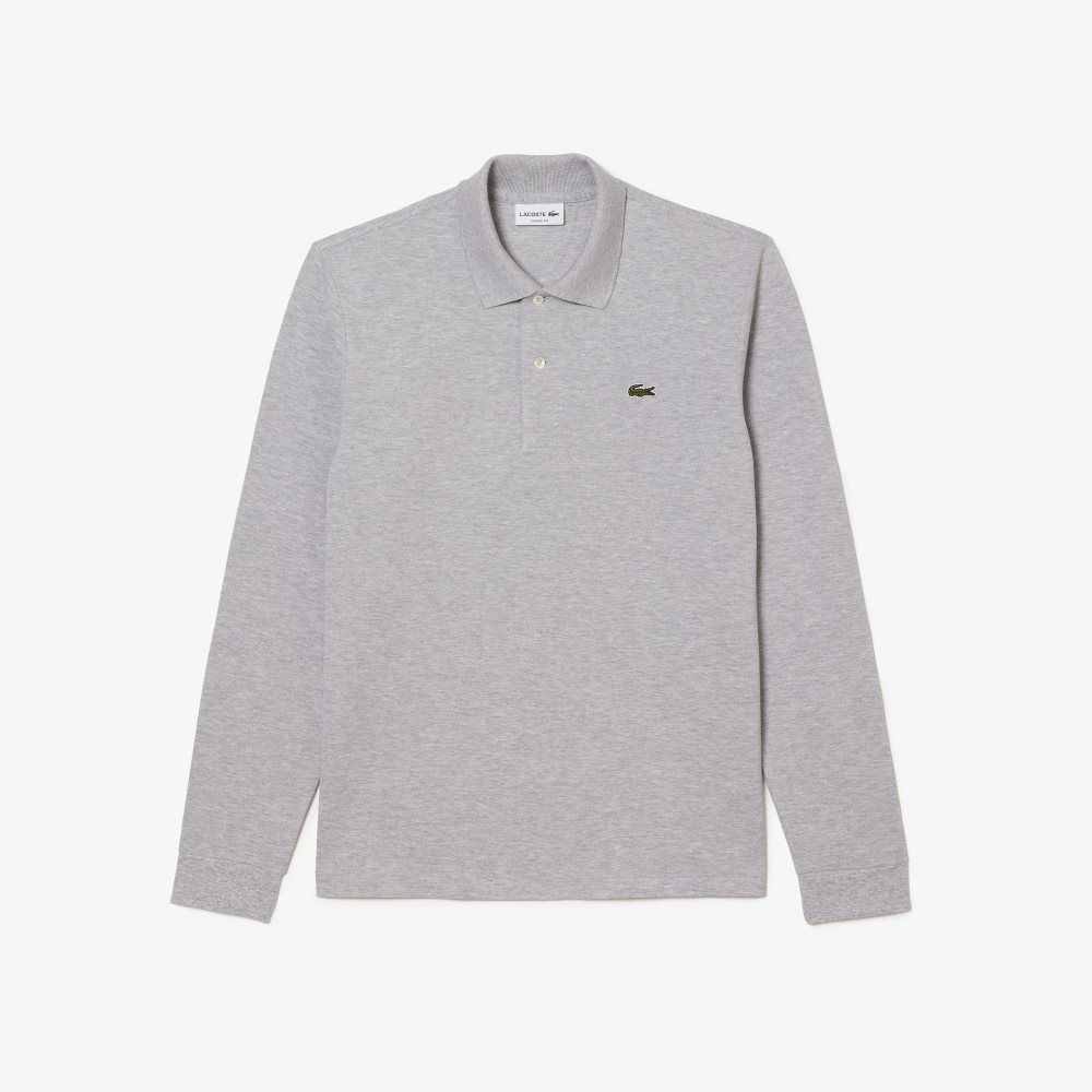 Grey Chine Lacoste Original L.12.12 Long Sleeve Heathered Cotton Polo | TQRESU-834