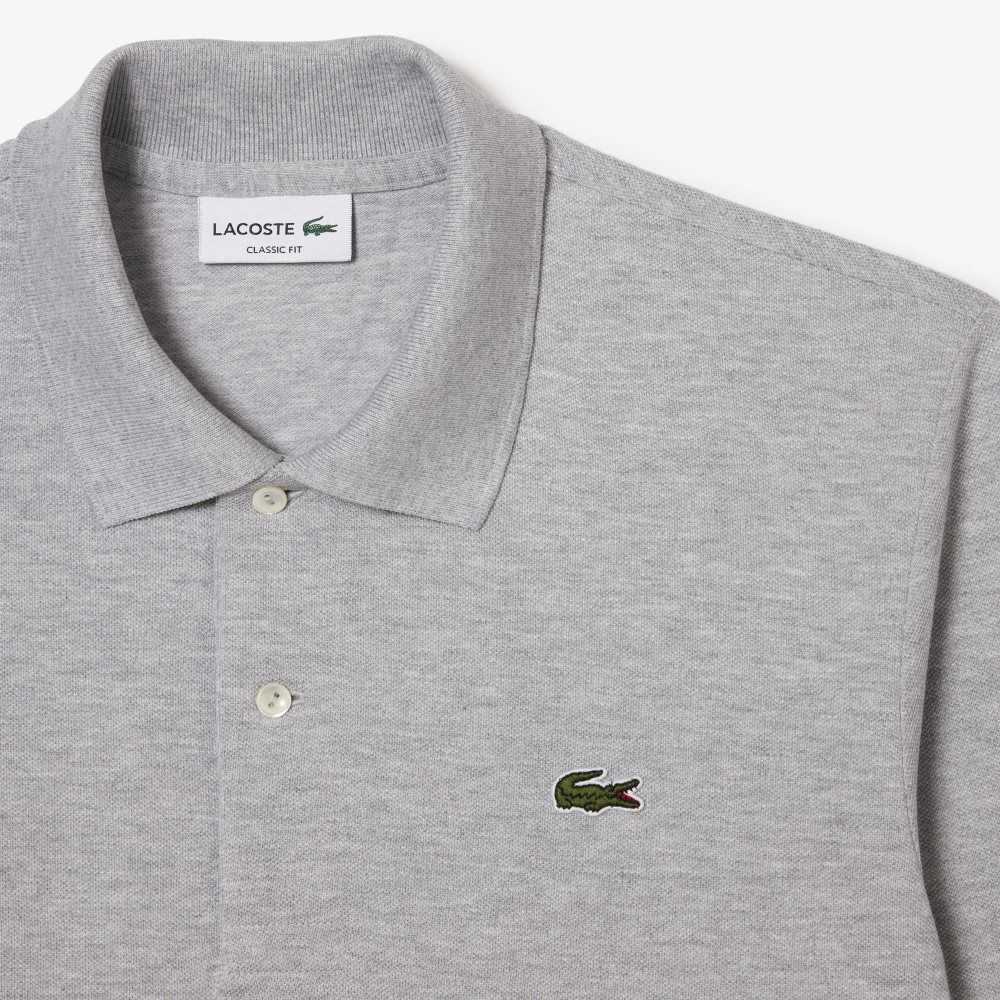 Grey Chine Lacoste Original L.12.12 Long Sleeve Heathered Cotton Polo | TQRESU-834